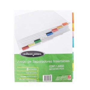SEPARADOR PARA CARPETA ACCO WILSON JONES P4732 CON 8 DIVISIONES TAMAÑO CARTA COLORES TRASLUCIDOS