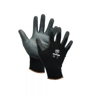 GUANTE DE NYLON MR SEGURIDAD SG1012 NEGRO CON PALMA DE POLIURETANO TALLA 9