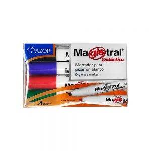 MARCADOR PARA PIZARRON AZOR MAGISTRAL DIDACTICO 8354 PAQUETE 4 PIEZAS VARIOS COLORES PUNTA CINCEL