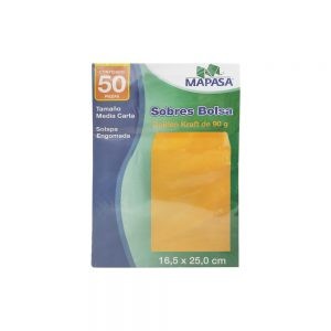 SOBRE DE PAPEL MAPASA IA0315 MANILA TAMAÑO MEDIA CARTA SOLAPA ENGOMADA PAQUETE CON 50 PIEZAS
