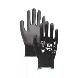 GUANTE TEJIDO DE POLIESTER GISA FLEX GF-201B NEGRO CON PALMA DE POLIURETANO TALLA 8