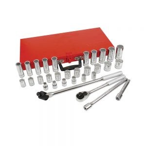 JUEGO DE DADOS Y ACCESORIOS URREA 54214A CON 32 PIEZAS METRICOS DE 1/2”