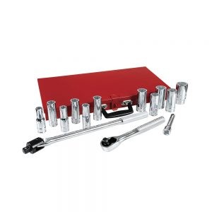 JUEGO DE DADOS LARGOS Y ACCESORIOS URREA 5300A CON 15 PIEZAS EN PULGADAS DE 1/2”