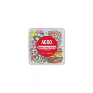 KIT DE ACCESORIOS ACCO P4598 COLORES CONTINENE CLIP, PINES Y LIGAS DE COLORES 300 PIEZAS