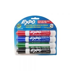 MARCADOR PARA PIZARRON EXPO 1929178 PAQUETE CON 4 PIEZAS VARIOS COLORES PUNTA CINCEL