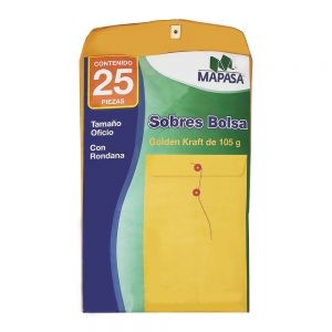 SOBRE BOLSA DE PAPEL KRAFT MAPASA IA0367 PAQUETE CON 25 PIEZAS TAMAÑO OFICIO 105 GRAMOS