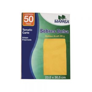 SOBRE BOLSA DE PAPEL KRAFT MAPASA IA0316 PAQUETE CON 50 PIEZAS TAMAÑO CARTA 90 GRAMOS